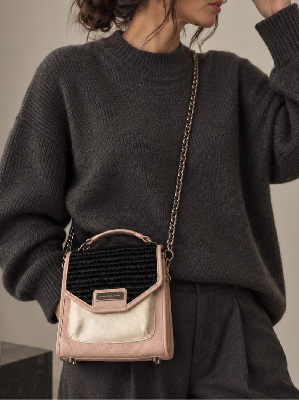Adrianne Landau lamb skin/ calf skin Leather crossbody bag